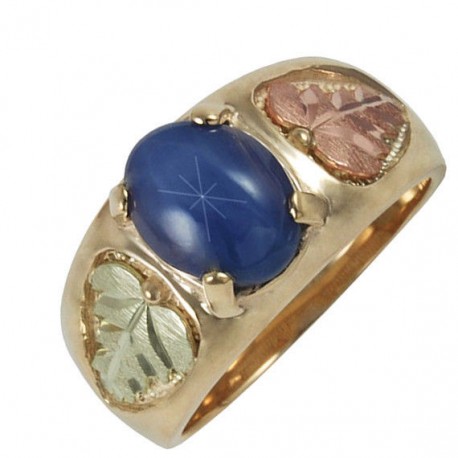 10K BLACK HILLS GOLD SYN. STAR SAPPHIRE MENS RING