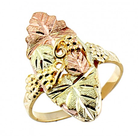 Landstroms Ladies Black Hills Gold Ring with Leaf and Grapes