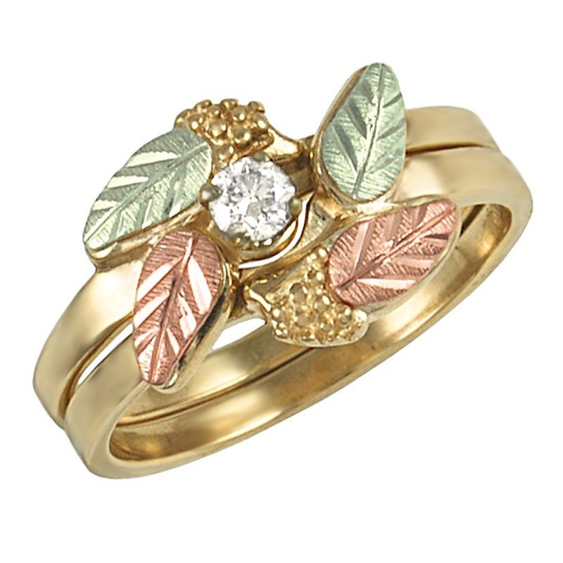 10K Black Hills Gold Diamond Bridal Set Ring Size 6 w/ 0.14 ct Diamond