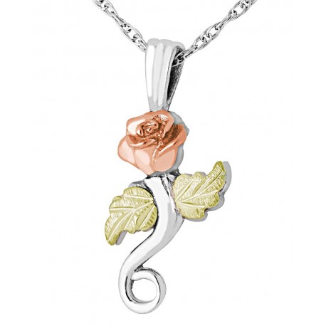 Black Hills Gold on Sterling Silver Rose Pendant with Necklace