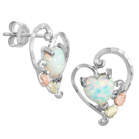 Black Hills Gold on Sterling Silver Heart Opal Earrings
