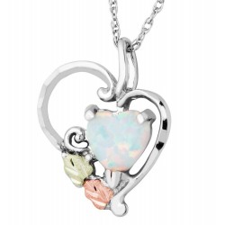 Black Hills Gold on Sterling Silver Heart Pendant with Opal