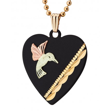 Landstrom's® Black Hills Gold Black Powder Coated Heart Pendant with Hummingbird