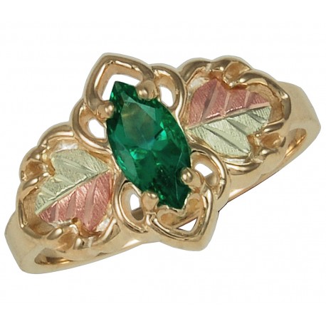 BLACK HILLS GOLD LADIES MT ST HELENS EMERALD OBSIDIANITE RING