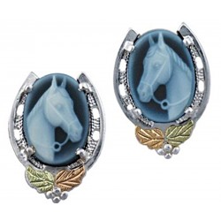 Landstrom's® Black Hills Gold Sterling Silver Horseshoe with Horse Cameo Earrings