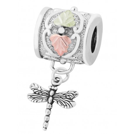 Landstrom's® Black Hills Gold Leaves on Sterling Silver Charm Bead w Dragonfly