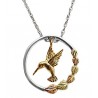 Landstrom's® Black Hills Gold on Sterling Silver Circle Pendant w 10K Gold Hummingbird