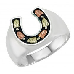 Black Hills Sterling Silver Men's Horseshoe Ring with 12k Gold Leaves