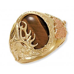 Landstrom's® Men's 10K Gold Elk Ring with Tiger Eye or Black Onyx Gemstone