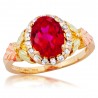 Stunning Tri-color 10K Black Hills Gold Lab-Created Ruby Ring with Diamond
