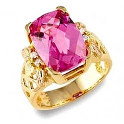 Stunning Tri-color 10K Black Hills Gold Lab-Created Pink Sapphire & Diamond Ring