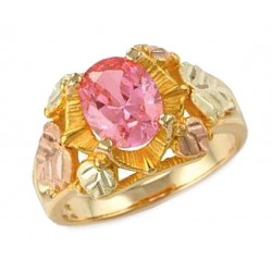 Stunning 10K Black Hills Gold Lab-Created Pink Sapphire & Diamond Ring