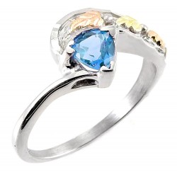 Mt Rushmore Black Hills Gold Sterling Silver Ring with Blue Topaz