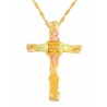 Mt Rushmore Tri-color 10K Black Hills Gold Cross Pendant - Necklace