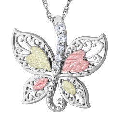 Black Hills Gold on Sterling Silver Butterfly Pendant / Necklace By Landstrom's®