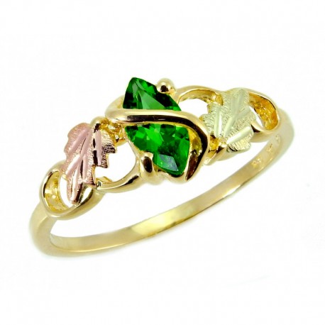 10K Tri-color Black Hills Gold Ladies Ring w/ Lab-created Emerald