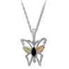 BLACK HILLS GOLD STERLING SILVER LADIES 8X4MM ONYX BUTTERFLY PENDANT NECKLACE