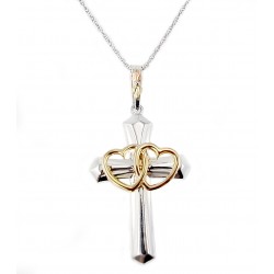 Landstrom's® Black Hills Gold on Sterling Silver Cross Pendant w 10K Gold Double Heart