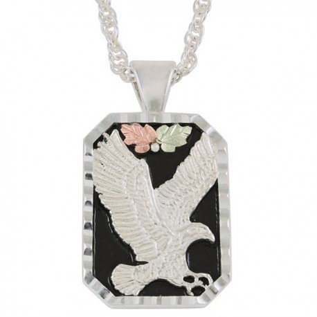 BLACK HILLS GOLD LADIES ANTIQUED STERLING SILVER EAGLE PENDANT NECKLACE