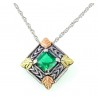 Coleman Black Hills Gold on Sterling Silver Oxidized Pendant w Emerald