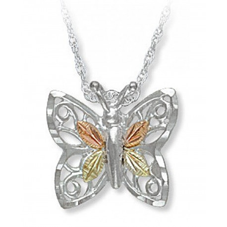 BLACK HILLS GOLD LADIES .925 STERLING SILVER BUTTERFLY PENDANT NECKLACE