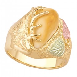 Stunning Elk Ivory Black Hills Gold Men's Ring