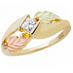 Tri-color Black Hills Gold Princess Cut Diamond Engagement Ring