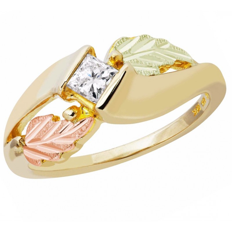 Tricolor Black Hills Gold Princess Cut Diamond Engagement Ring