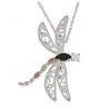 BLACK HILLS GOLD .925 STERLING SILVER ONYX AND CZ DRAGONFLY PENDANT NECKLACE