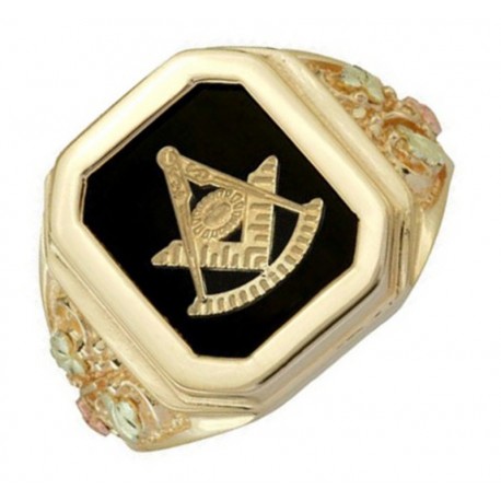 Black Hills Gold Masonic Past Grand Master Onyx Mens Ring