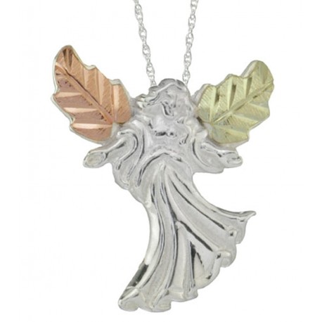 BLACK HILLS GOLD STERLING SILVER ANGEL LADIES RELIGIOUS PENDANT NECKLACE