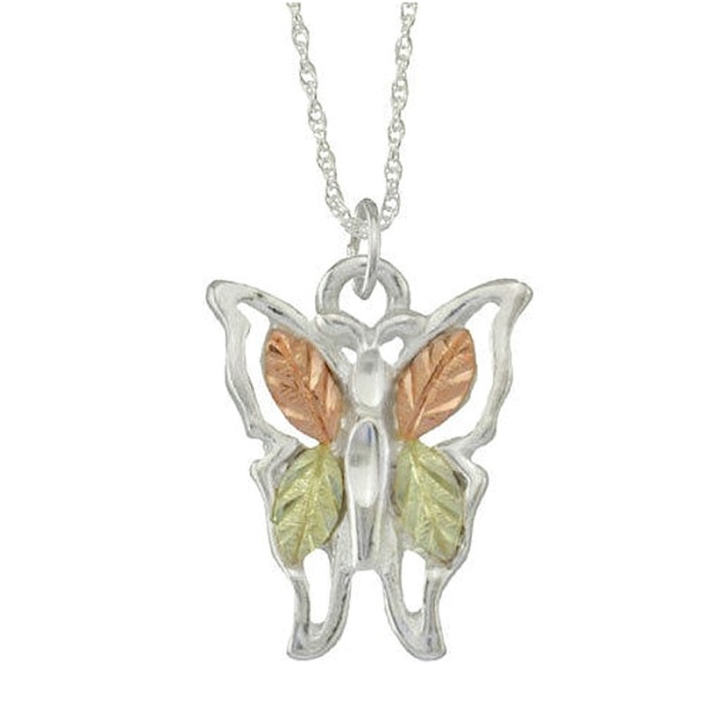 Black Hills Gold .925 Sterling Silver Small Butterfly Pendant Necklace ...