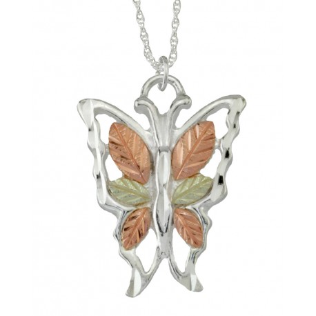 BLACK HILLS GOLD .925 STERLING SILVER LADIES BUTTERFLY PENDANT NECKLACE