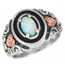 Black Hills Gold Oxidized Sterling Silver Ring With Opal