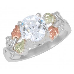 Tri-color Black Hills Gold on Sterling Silver CZ Ring