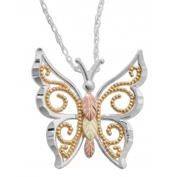 BLACK HILLS GOLD .925 STERLING SILVER BUTTERFLY PENDANT NECKLACE
