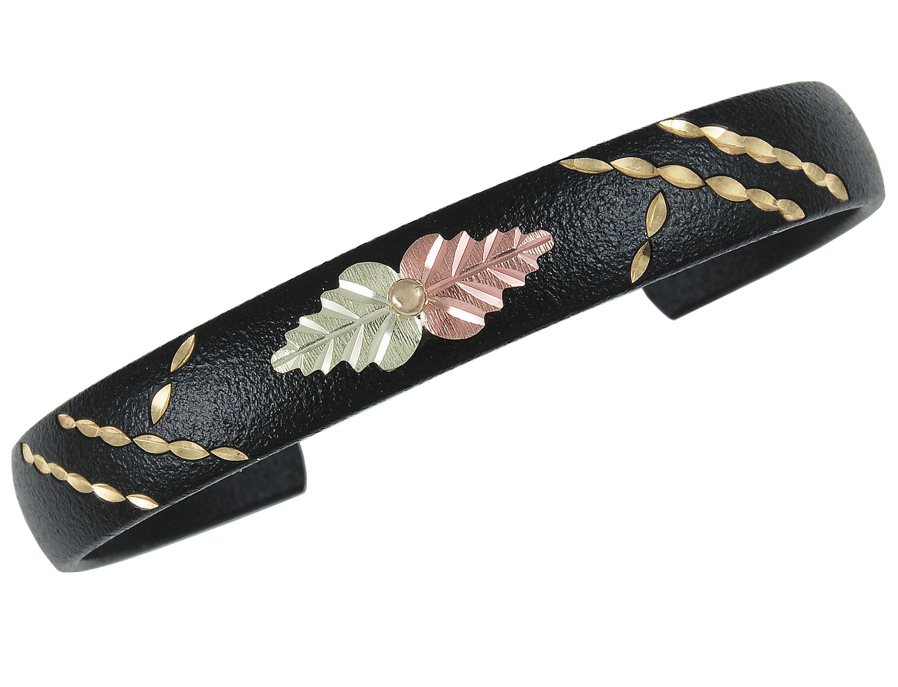 Black Hills Gold on Black Powder Coated Base Metal Cuff-Bracelet