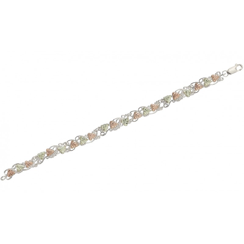 Dakota Black Hills Gold & Silver Twisted Vine Stud Earrings w 2 Leaves GSE 012 W