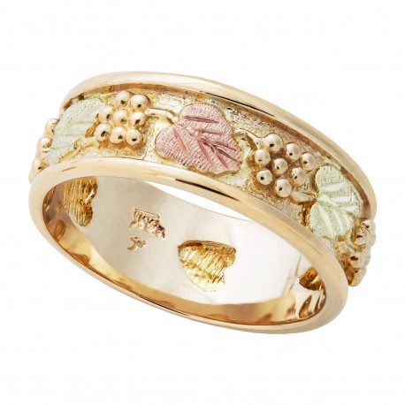 14K Black Hills Gold Ladies Wedding Ring with 12K Leaves