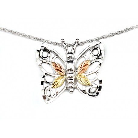 Landstrom's® Black Hills Gold Sterling Silver Butterfly Pendant with 12K Leaves