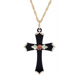 Black Hills Gold Black Powder Coated Cross Pendant with Rose