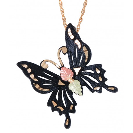 Black Hills Gold Black Powder Coated Butterfly Pendant with 12K Gold Leaves