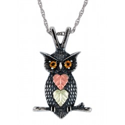 Black Hills Gold on Sterling Silver Oxidized Owl Pendant with Citrine