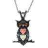 Black Hills Gold on Sterling Silver Oxidized Owl Pendant with Citrine