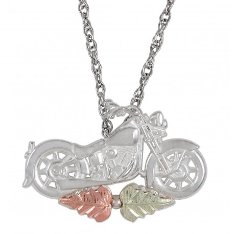 Black Hills Gold on Sterling Silver Mini Motorcycle Pendant
