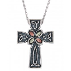 Black Hills Gold on Sterling Silver Oxidized Cross Pendant with 12K Gold Leaves