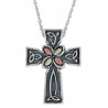 Black Hills Gold on Sterling Silver Oxidized Cross Pendant with 12K Gold Leaves