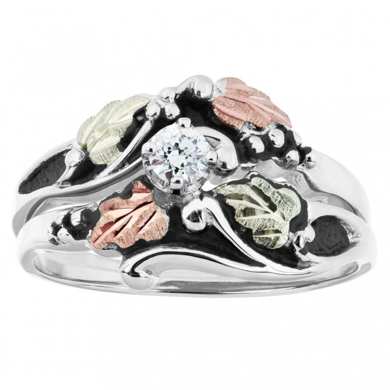 Antiqued Black Hills White Gold Diamond Engagement Wedding Ring Set