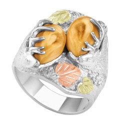 Stunning Elk Ivory Black Hills Gold on Sterling Silver Men's Ring