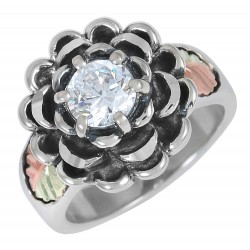 Black Hills Gold on Sterling Silver Flower Ring with Cubic Zirconia